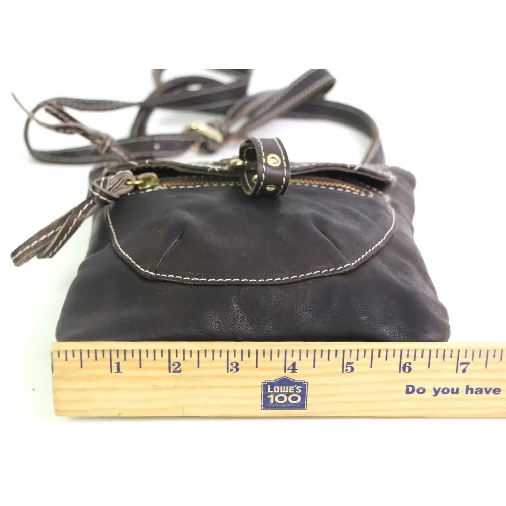 Marco Buggiani BROWN GENUINE LEATHER X-BODY ZIP TOP PURSE SHOULDER BAG HANDBAG